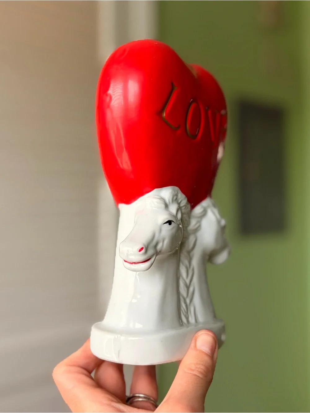 White & Red 'Love' Heart Horse Sculpture - Decorative Home Art Vase